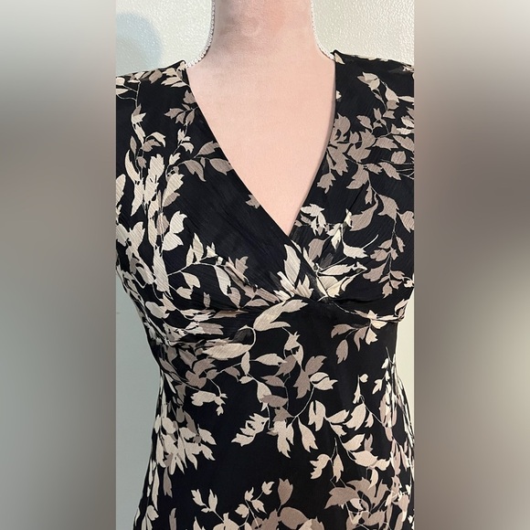 Jones New York Black Floral Baby Doll VTG   Silk Grudge Y2K Sheath Midi Dress 4 - Picture 4 of 15